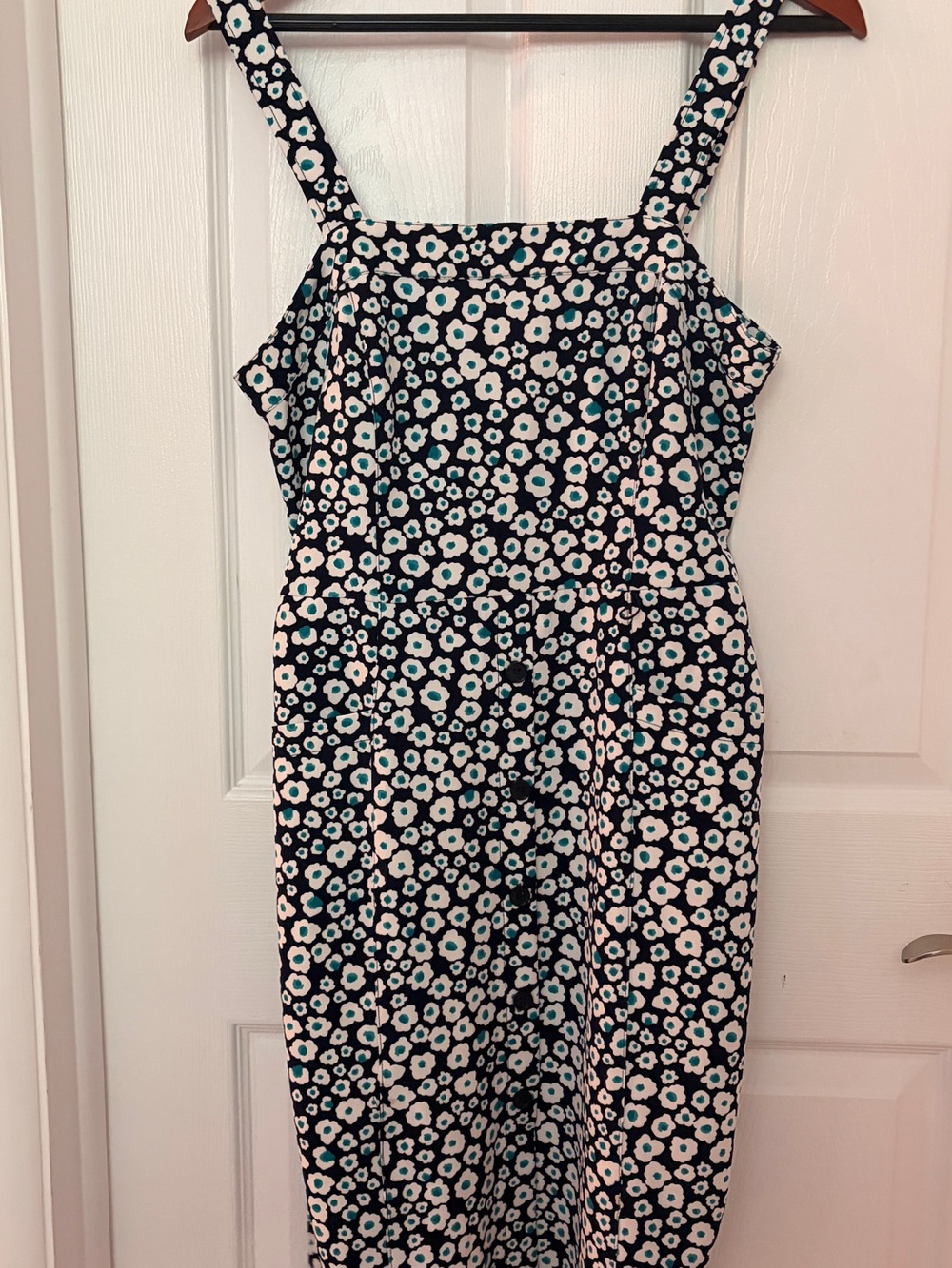 DKNY Black Dress with White and Teal Floral Print
